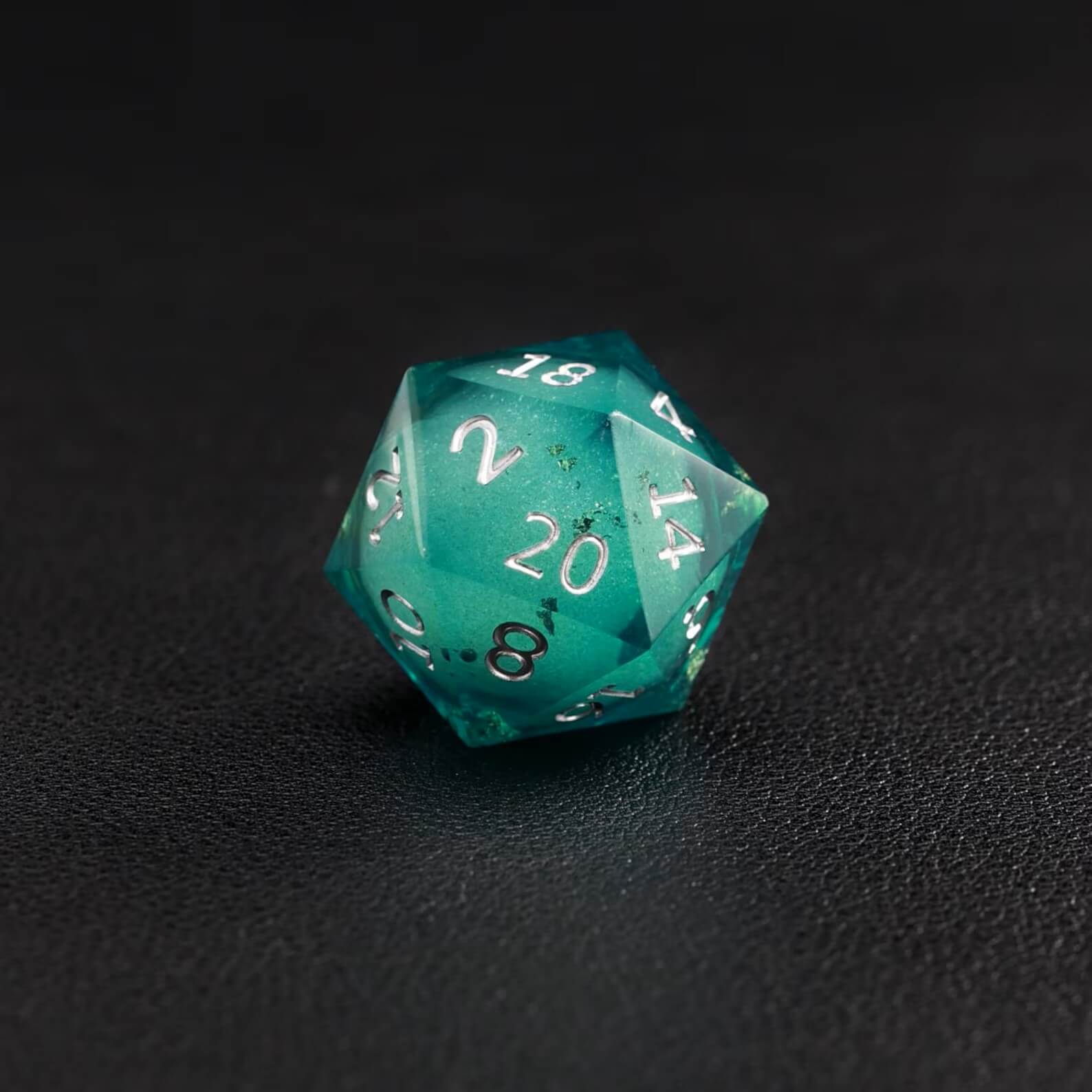 Green Copper Foil Liquid Core D20 resin dice, sharp edges for accurate DND rolls
