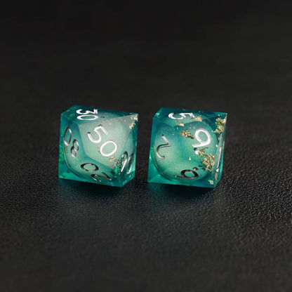 Green Copper Foil Liquid Core D8 resin dice for precise DND rolls and tabletop games