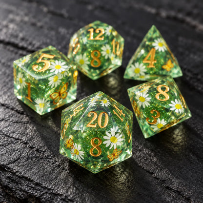 Green Daisy Resin DND Dice Set