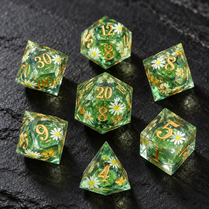 Green Daisy Resin DND Dice Set