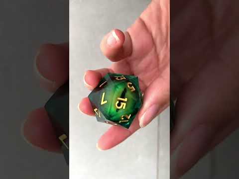 Oversized Demon Eye D20 glowing sharp-edge resin dice with fiery demon eye core, giant D20 for tabletop RPG and DND gameplay