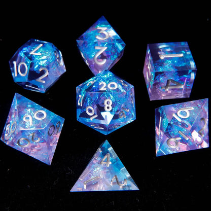 Close-up of light purple to deep blue gradient on premium URdice Resin DND Dice