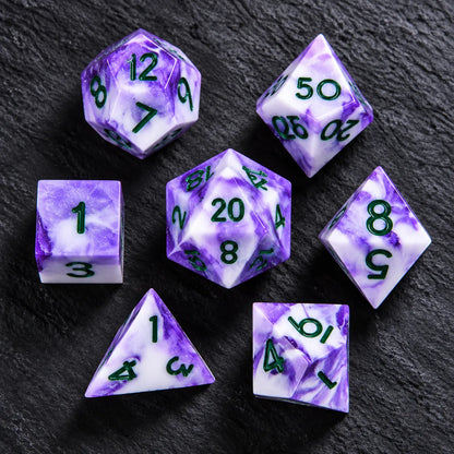 Purple & White Sharp Edge Resin Dice Set