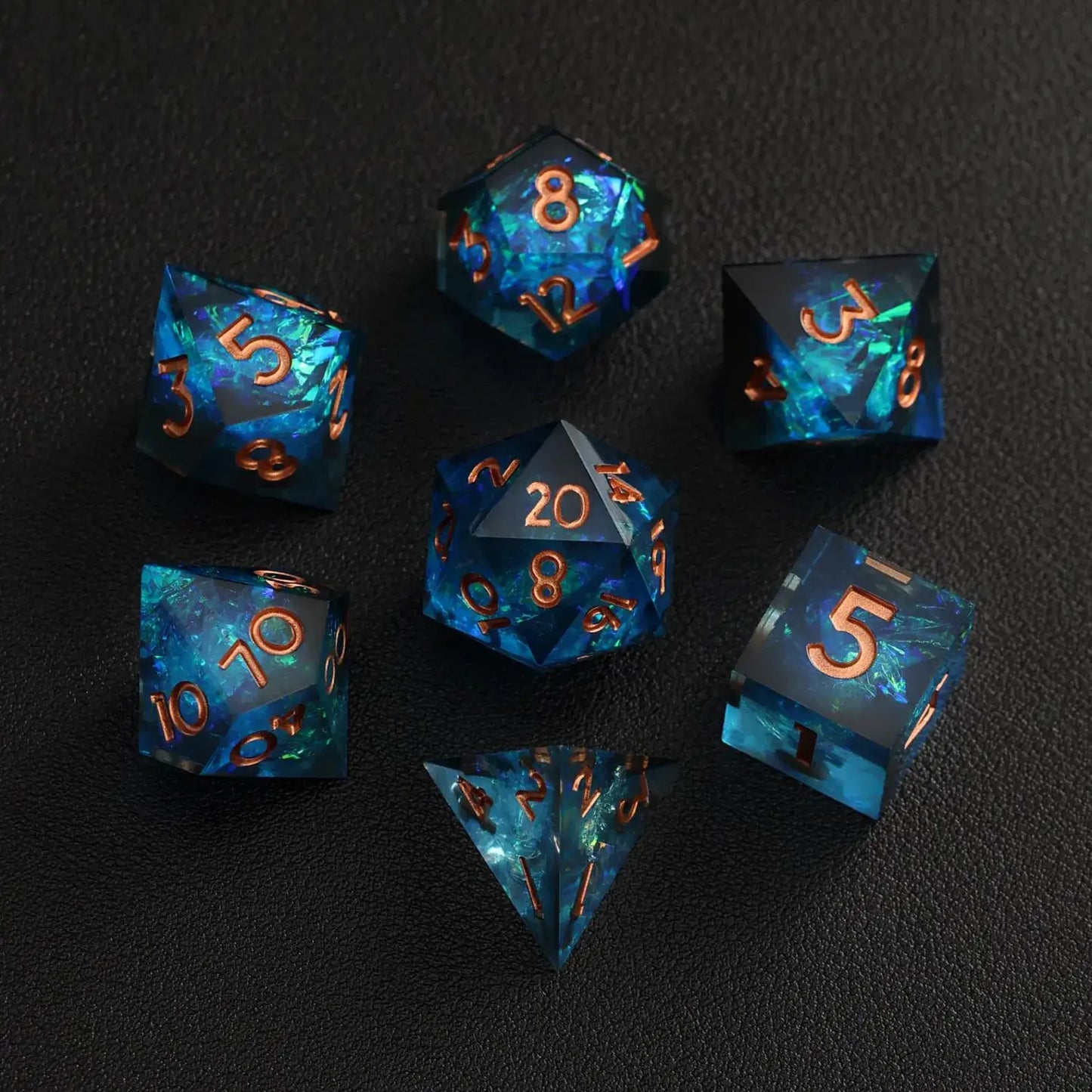The Ultimate DND Gift presentation: Blue Lightning Dice shown 
