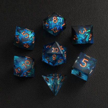 The Ultimate DND Gift presentation: Blue Lightning Dice shown 
