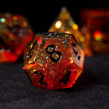 URdice Holographic Orange D&D dice set including all polyhedral dice